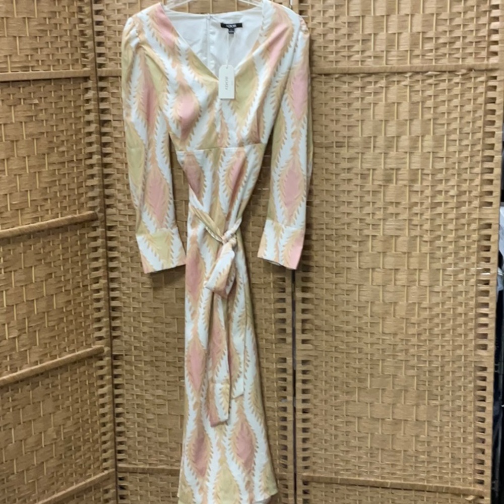 Ador , Long Sleeve Wrap Maxi Dress in Pink & Cream
